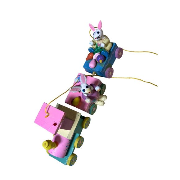 Vintage Easter Train Hand Painted Wood Train Hanging Ornament - Picture 3 of 11